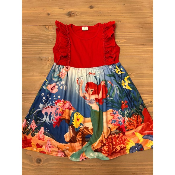 Bb6 Little Mermaid Dress Ruffle Sleeve Disney Cartoon‎ Character 8-9T - Picture 1 of 3
